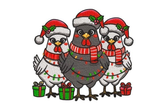 Chickens with Santa Hats Holiday Embroidery Design Review