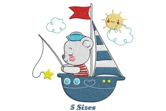 Sailing Bear Fishing: A Charming Embroidery Design for Creative Sellers