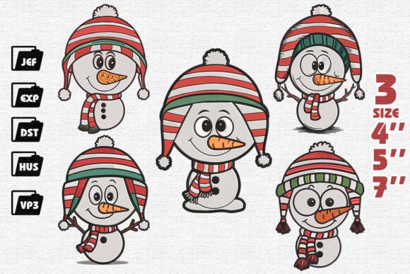 Set of 5 Snowmen for Embroidery Projects