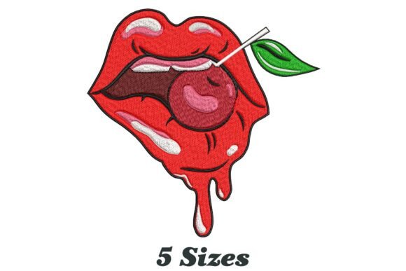 Woman Girl Lips with a Cherry Embroidery Design Review